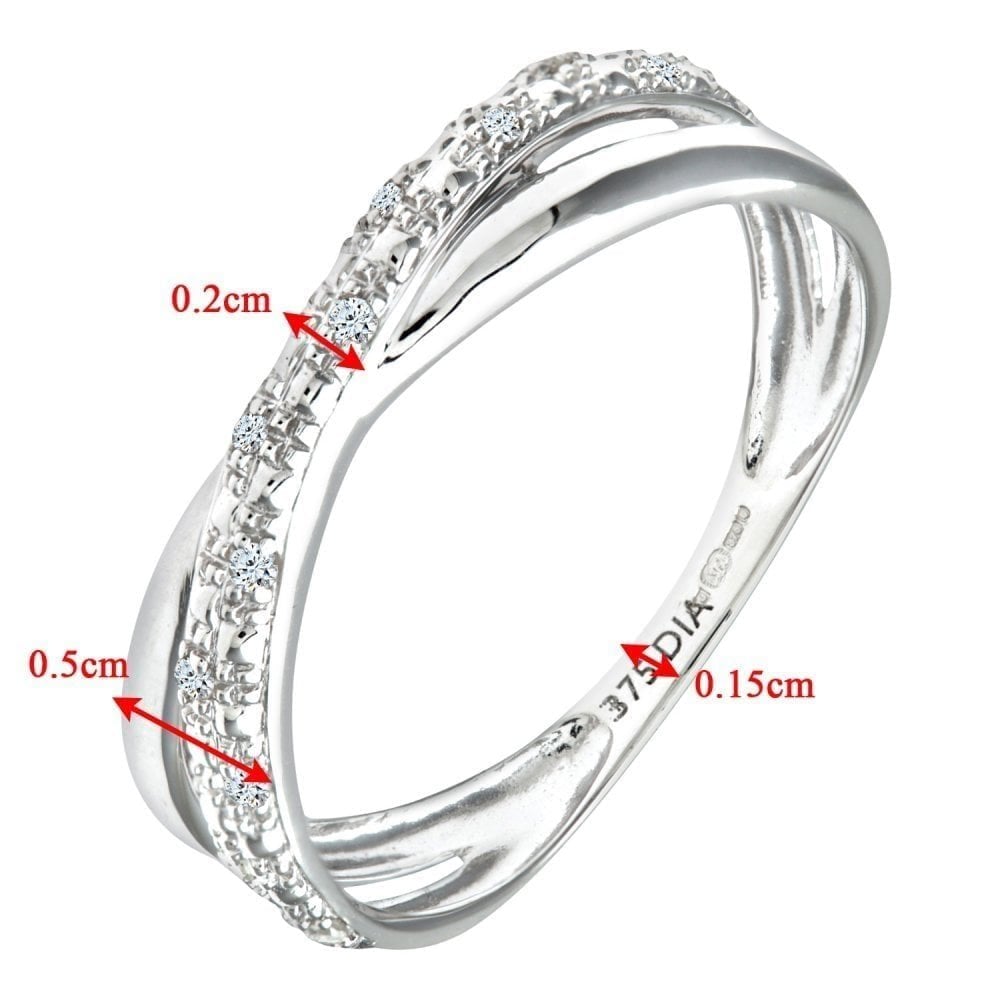 9ct White Gold Natural Diamond Crossover Ring
