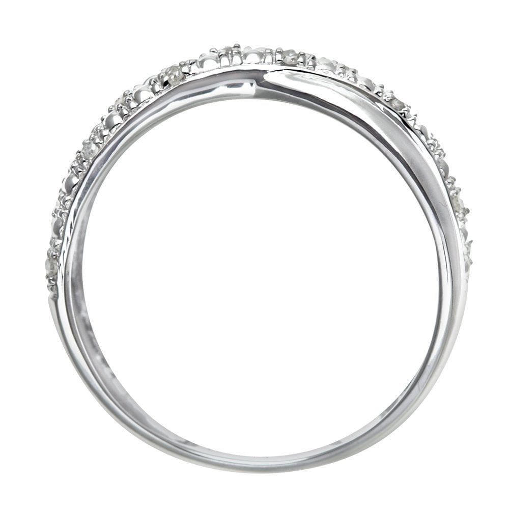 9ct White Gold Natural Diamond Crossover Ring