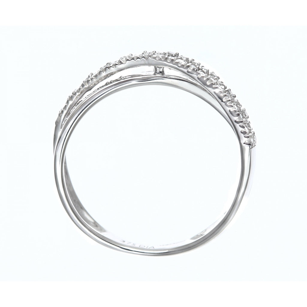 9ct White Gold 0.15 Carat Natural Diamond 3-Row Crossover Ring