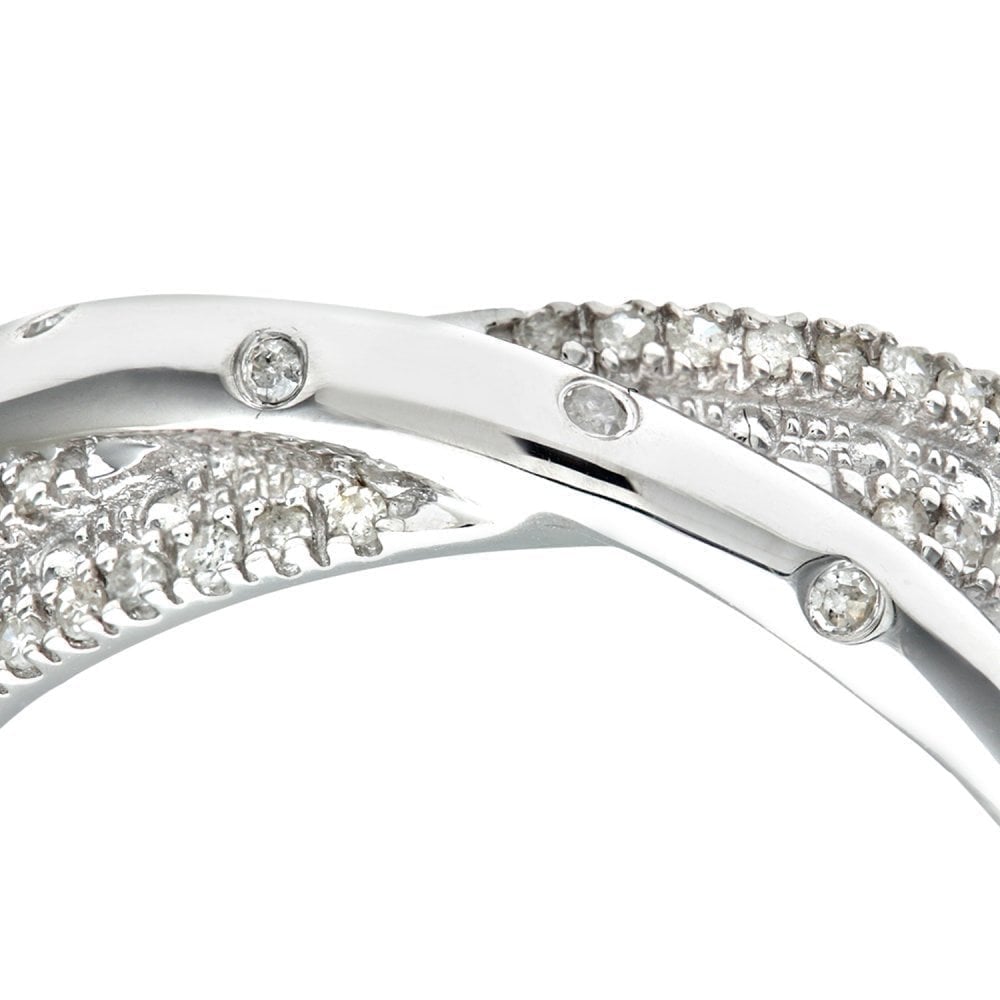 9ct White Gold 0.15 Carat Natural Diamond  Flush Set Crossover Ring