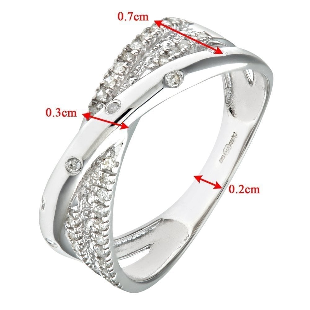 9ct White Gold 0.15 Carat Natural Diamond  Flush Set Crossover Ring
