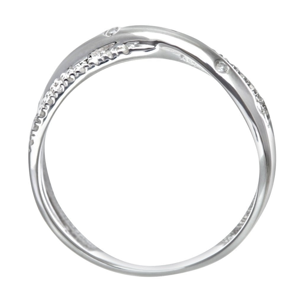 9ct White Gold 0.15 Carat Natural Diamond  Flush Set Crossover Ring
