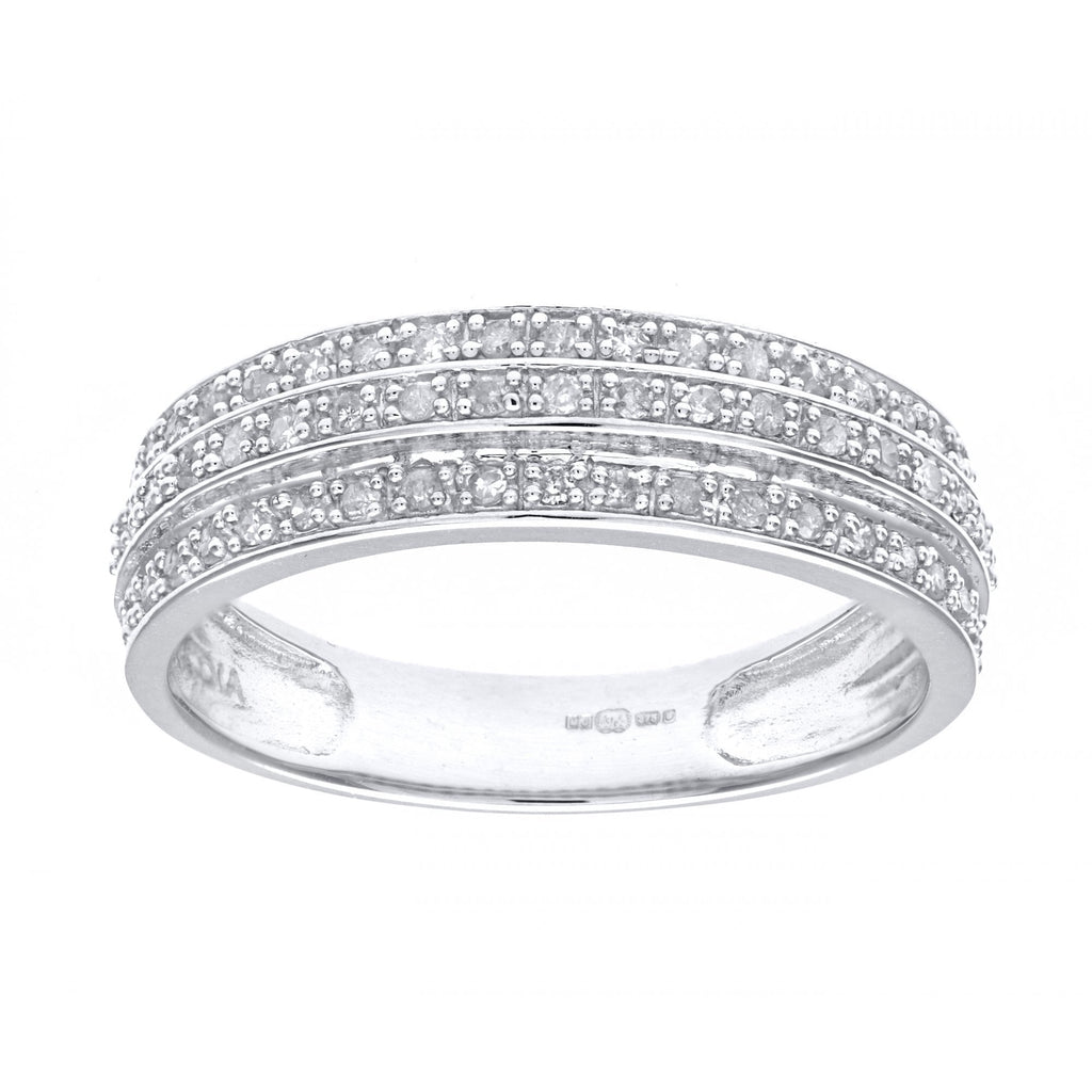 9ct White Gold 0.25 Carat Natural Diamond 3-Row Eternity Ring
