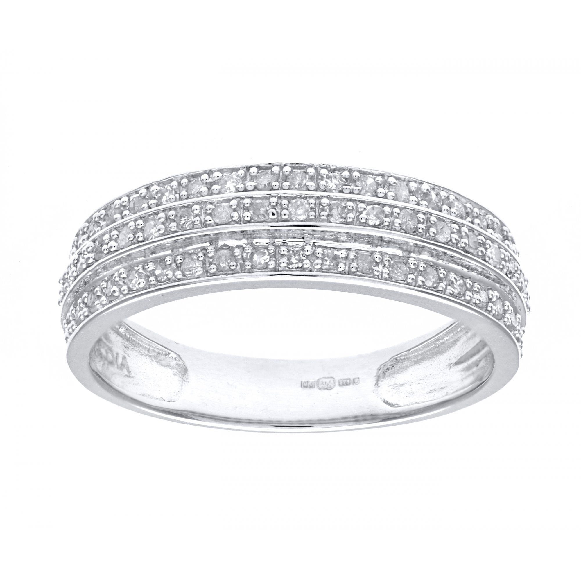 9ct White Gold 0.25 Carat Natural Diamond 3-Row Eternity Ring