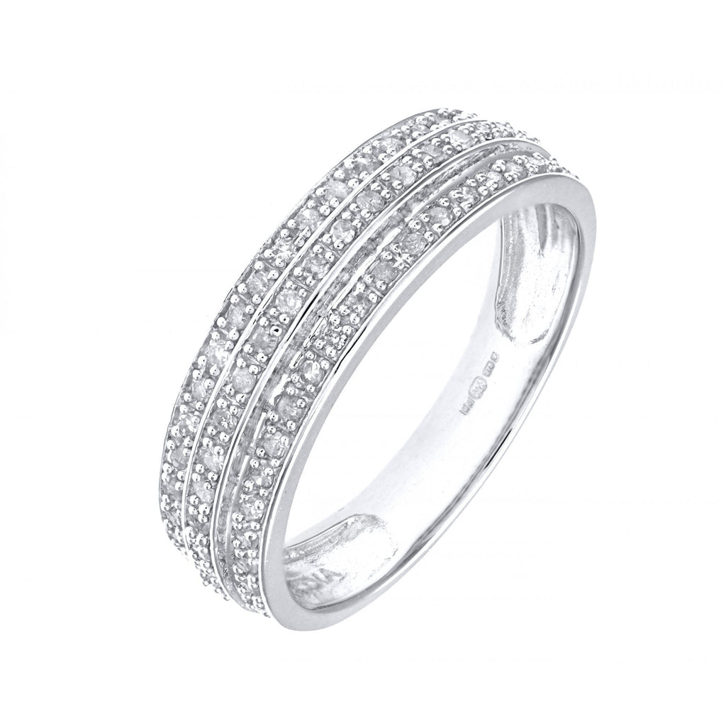 9ct White Gold 0.25 Carat Natural Diamond 3-Row Eternity Ring