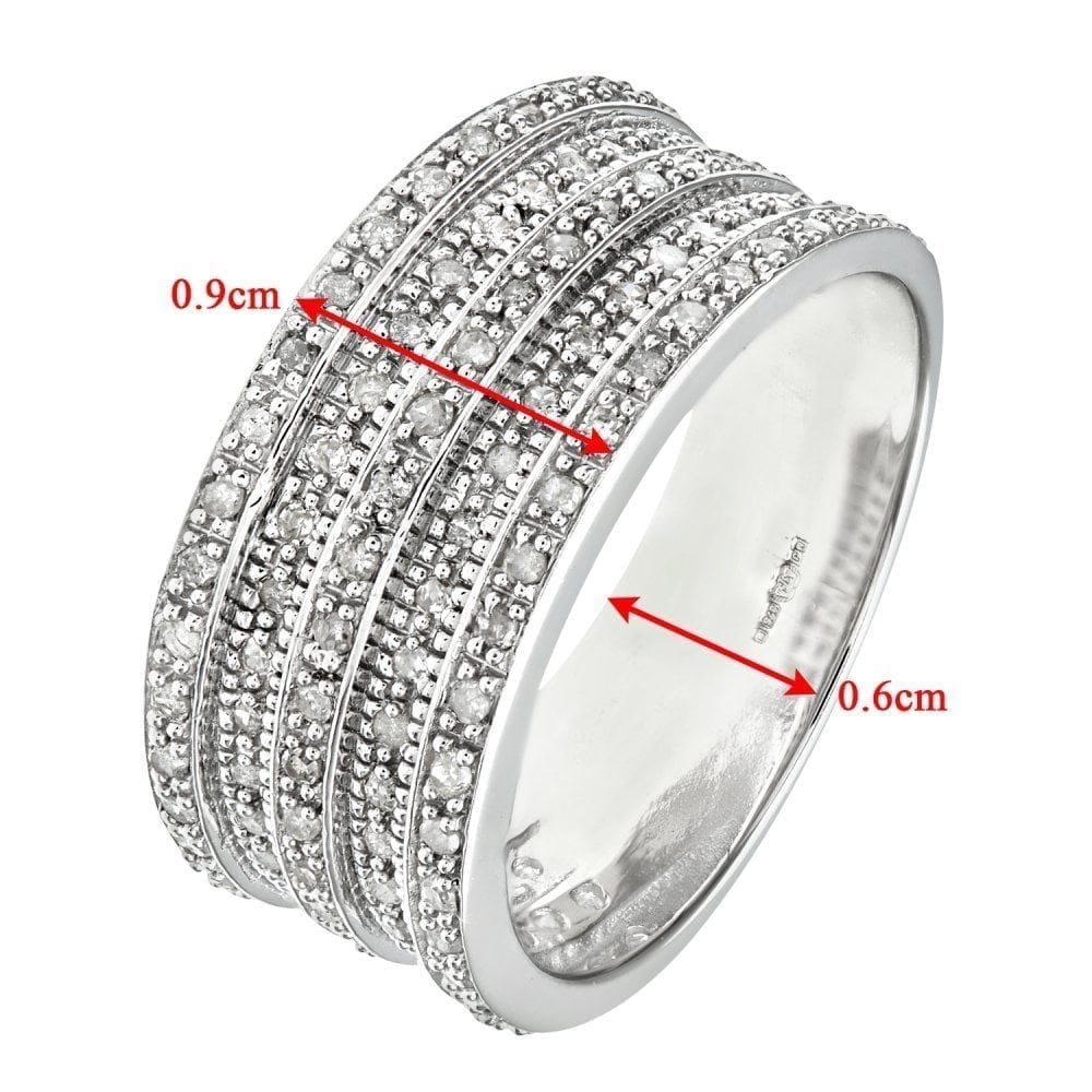 9ct White Gold 0.50 Carat Natural Diamond 5-Row Eternity Ring