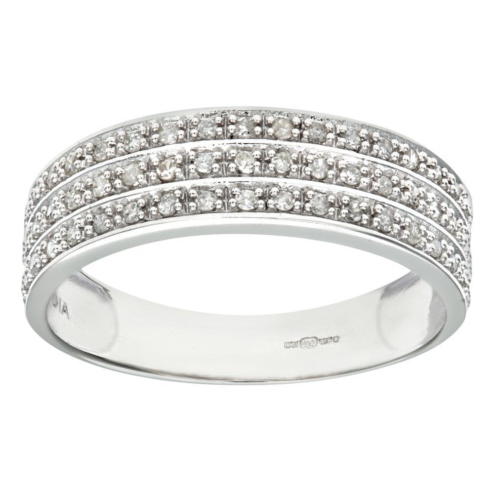 9ct White Gold 0.25 Carat Natural Diamond 3-Row Eternity Ring