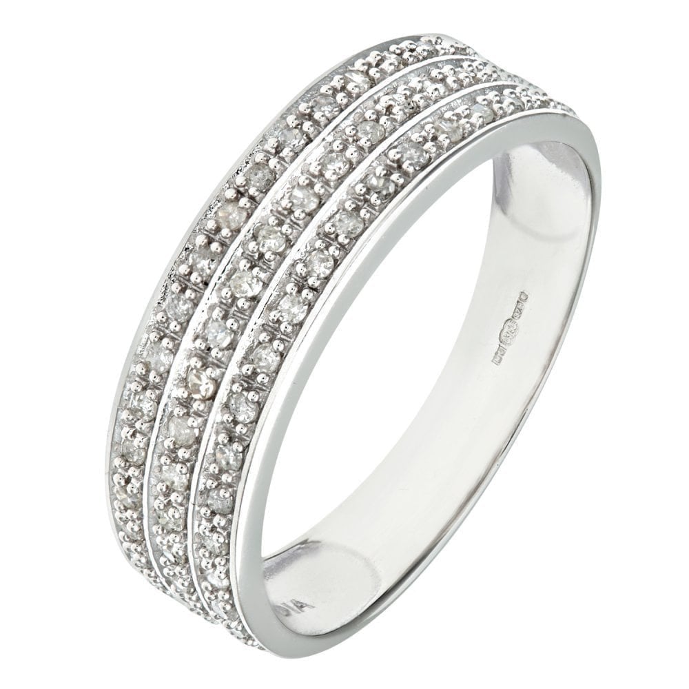 9ct White Gold 0.25 Carat Natural Diamond 3-Row Eternity Ring