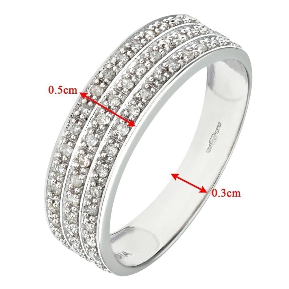 9ct White Gold 0.25 Carat Natural Diamond 3-Row Eternity Ring