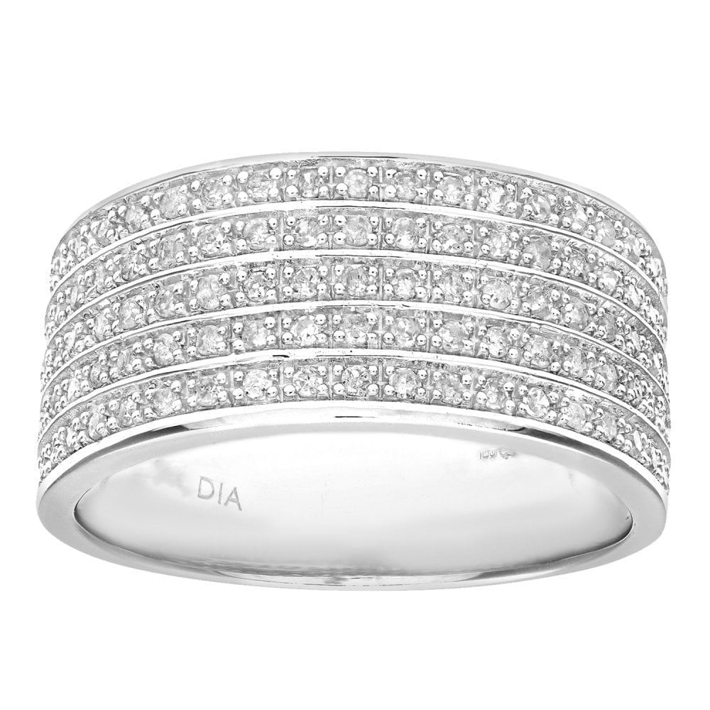9ct White Gold 0.50 Carat Natural Diamond 5-Row Eternity Ring