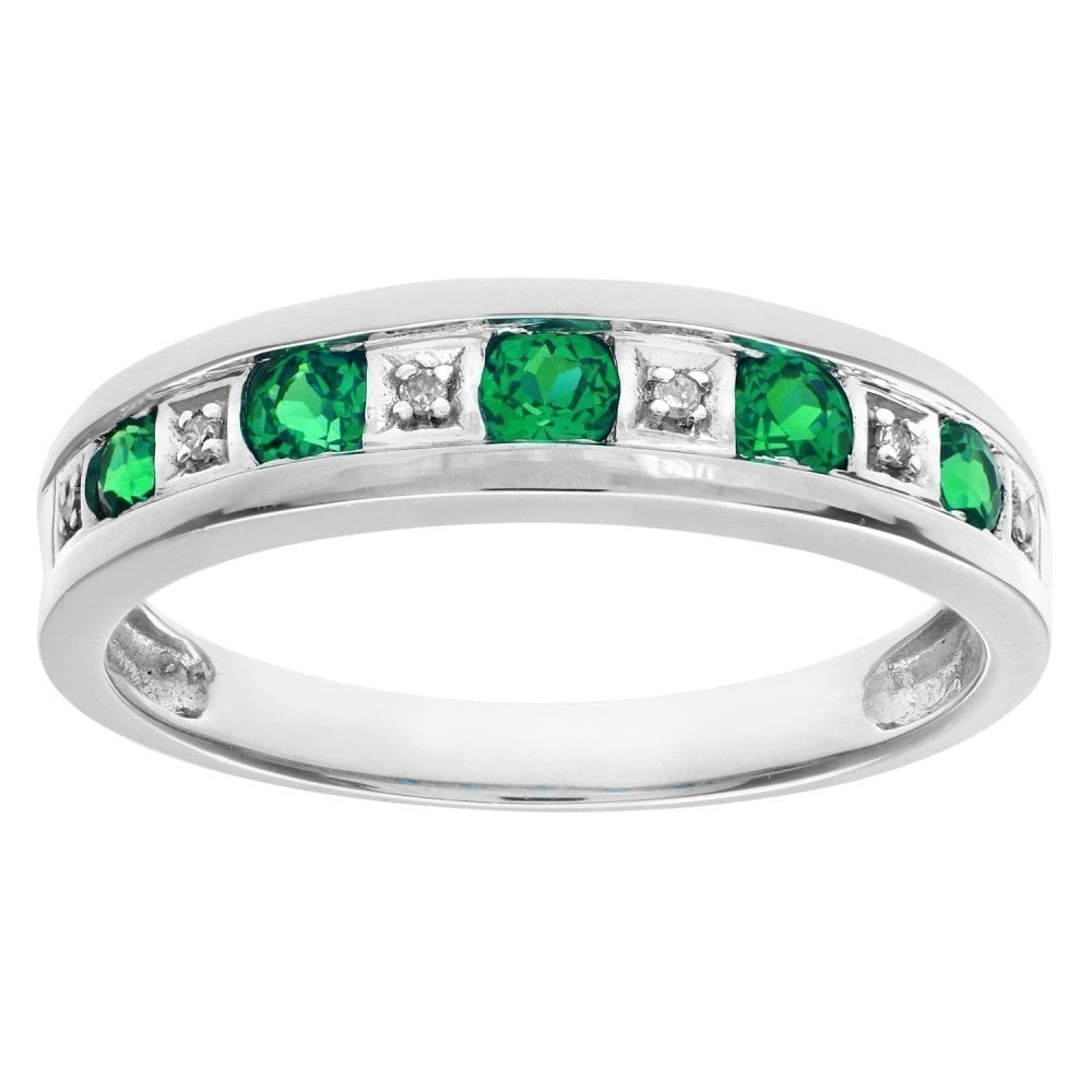 Round Brilliant Emerald and 0.025ct Diamonds 9ct Eternity Ring
