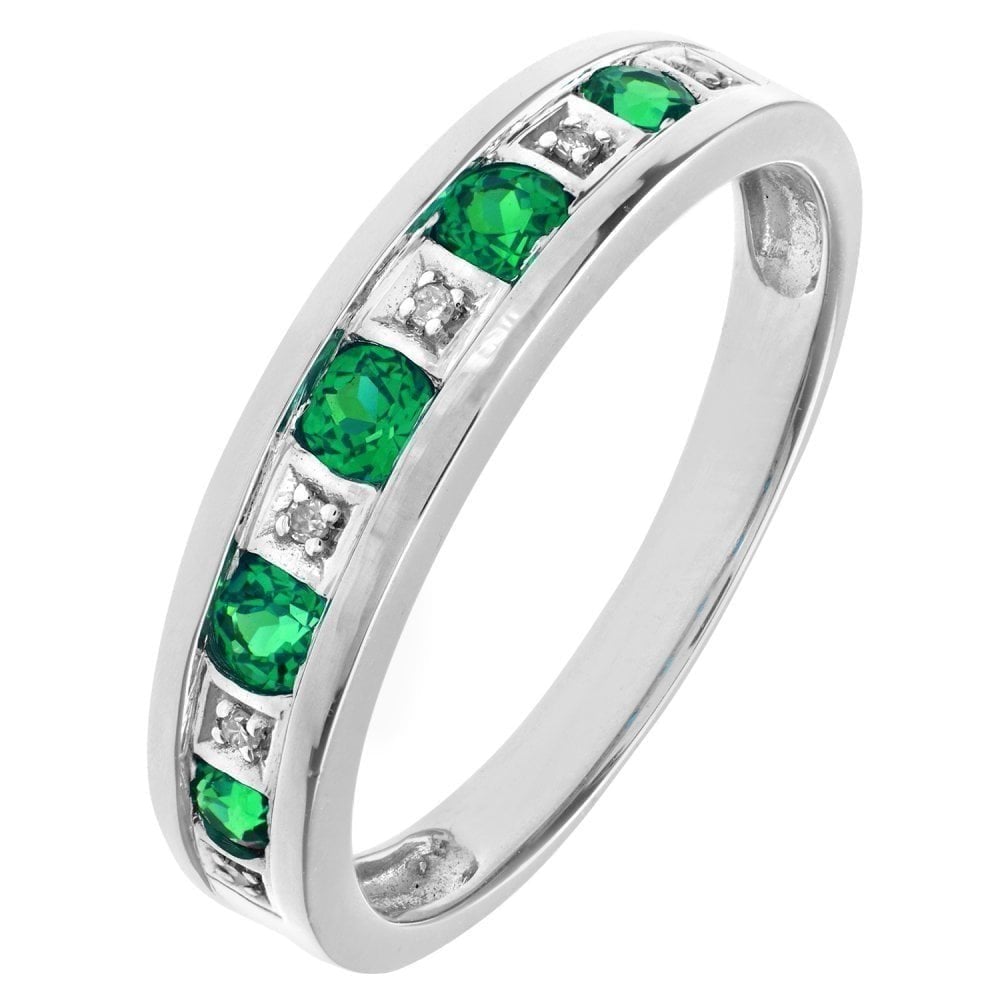 Round Brilliant Emerald and 0.025ct Diamonds 9ct Eternity Ring