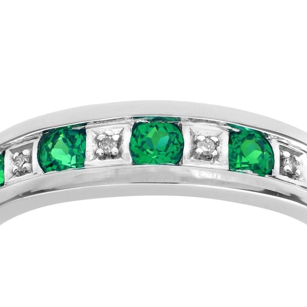 Round Brilliant Emerald and 0.025ct Diamonds 9ct Eternity Ring