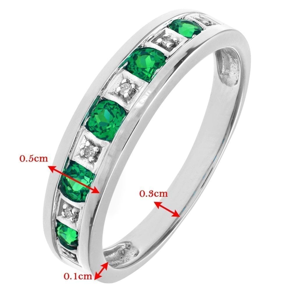 Round Brilliant Emerald and 0.025ct Diamonds 9ct Eternity Ring