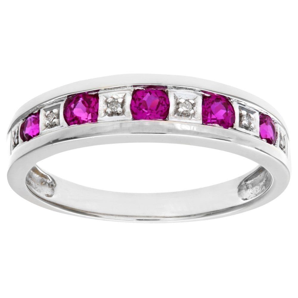 Round Brilliant Ruby and 0.025ct Diamonds 9ct Eternity Ring