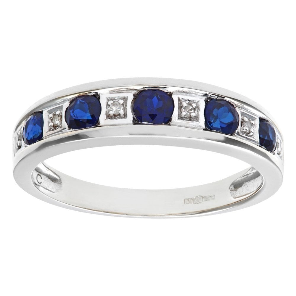 Round Brilliant Sapphire and 0.025ct Diamonds 9ct Eternity Ring