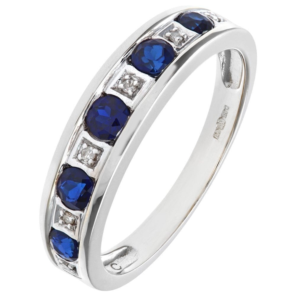 Round Brilliant Sapphire and 0.025ct Diamonds 9ct Eternity Ring