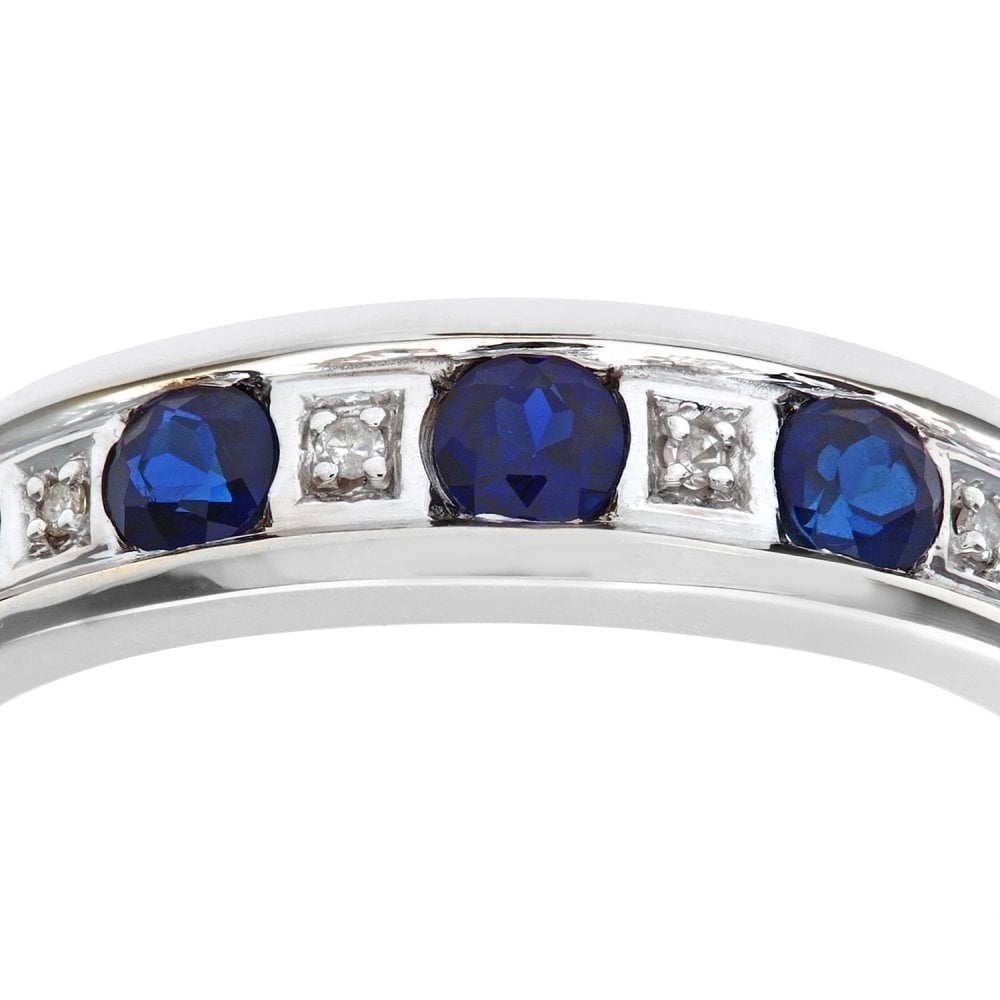 Round Brilliant Sapphire and 0.025ct Diamonds 9ct Eternity Ring