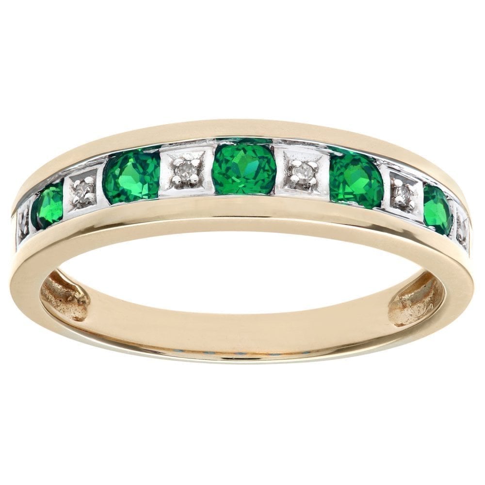 Round Brilliant Emerald and 0.025ct Diamonds 9ct Eternity Ring