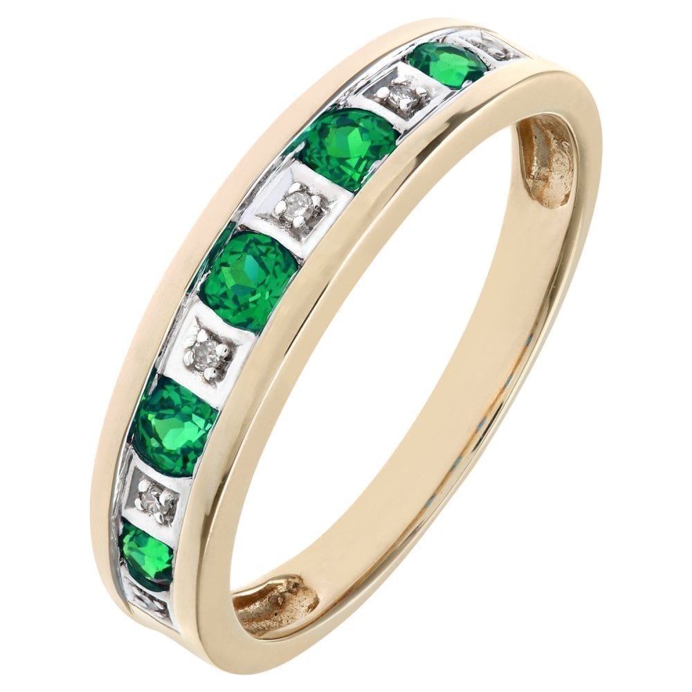 Round Brilliant Emerald and 0.025ct Diamonds 9ct Eternity Ring