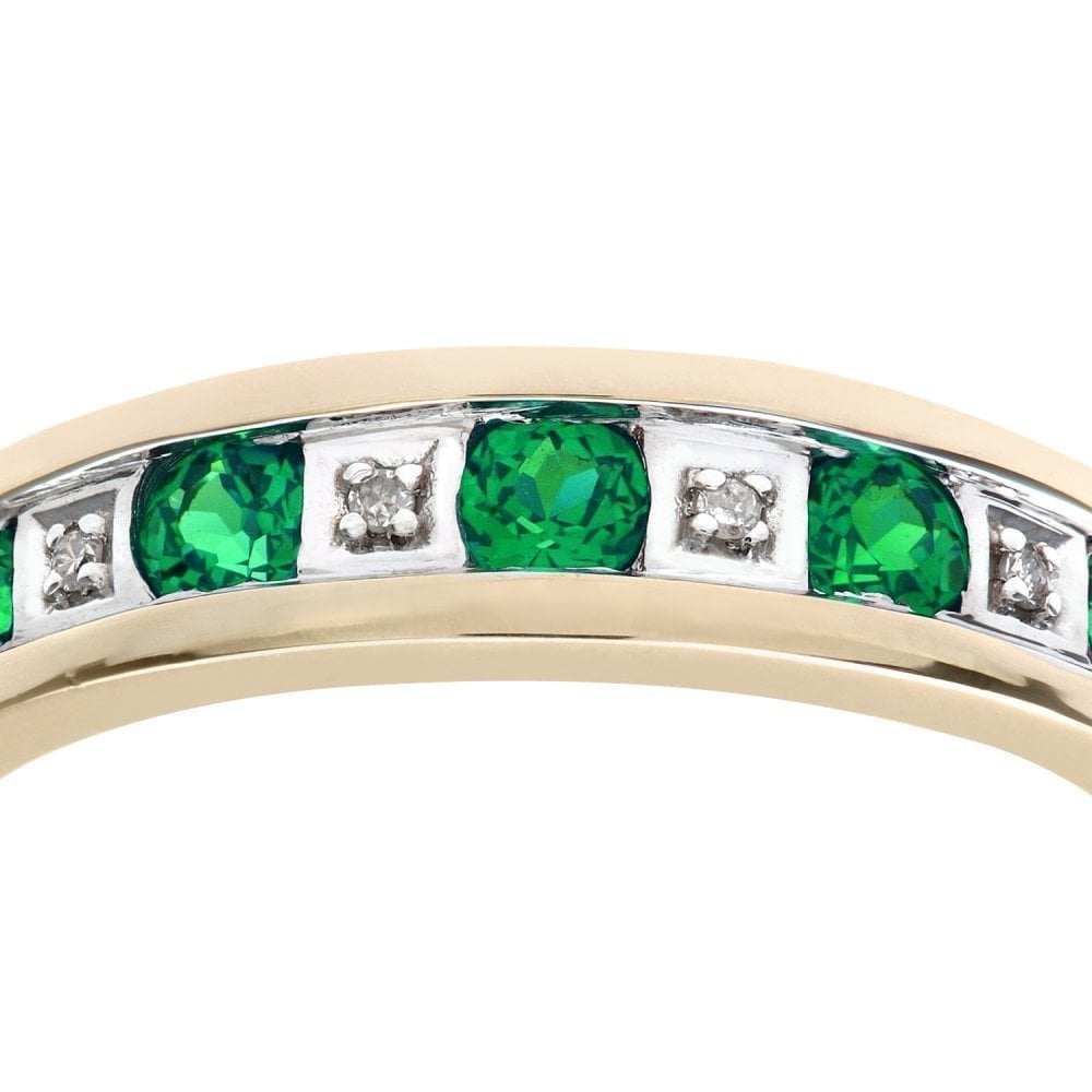 Round Brilliant Emerald and 0.025ct Diamonds 9ct Eternity Ring