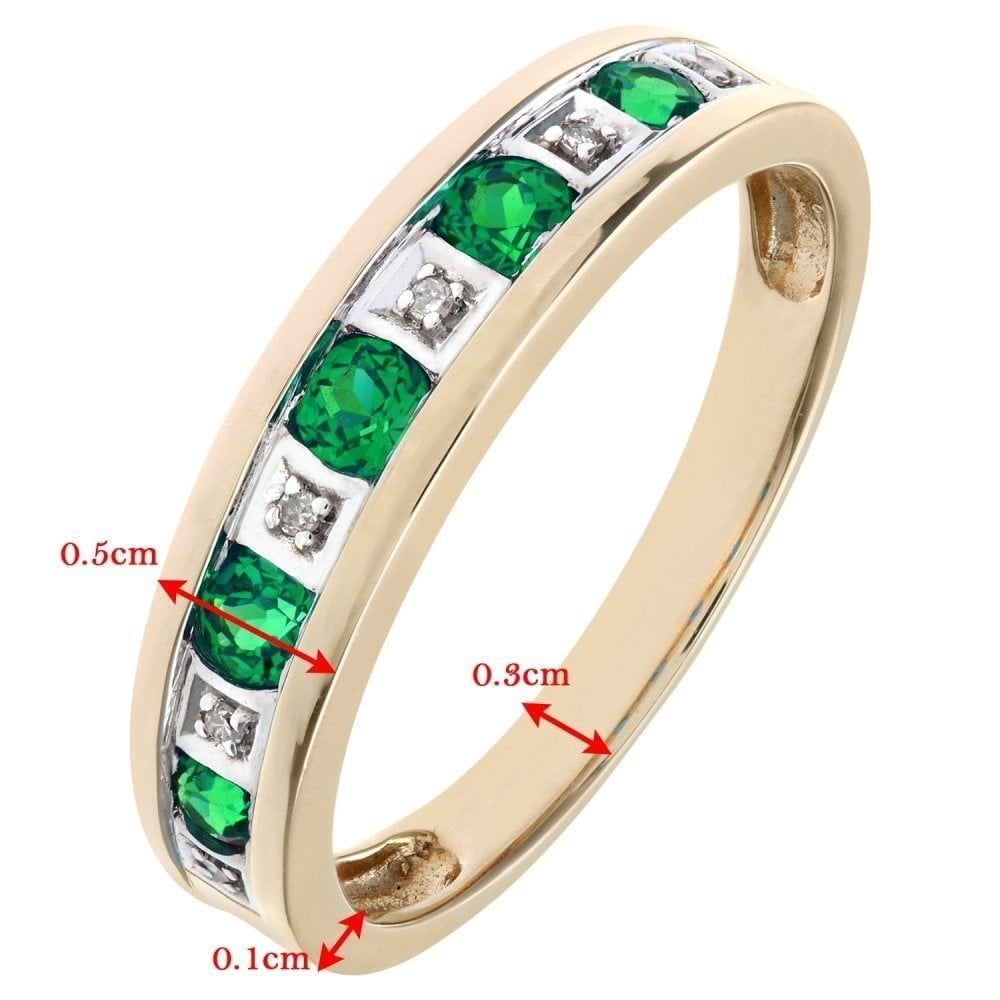 Round Brilliant Emerald and 0.025ct Diamonds 9ct Eternity Ring