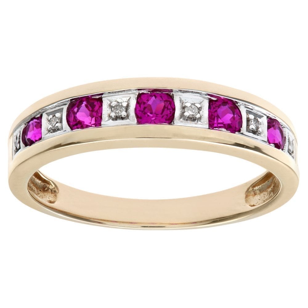 Round Brilliant Ruby and 0.025ct Diamonds 9ct Eternity Ring