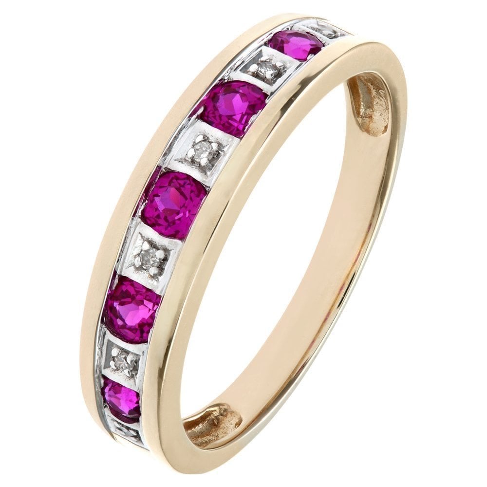 Round Brilliant Ruby and 0.025ct Diamonds 9ct Eternity Ring