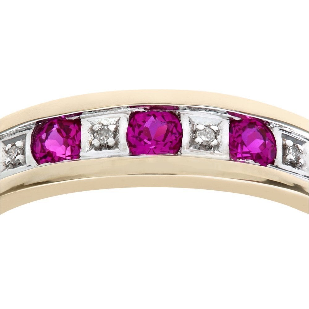 Round Brilliant Ruby and 0.025ct Diamonds 9ct Eternity Ring