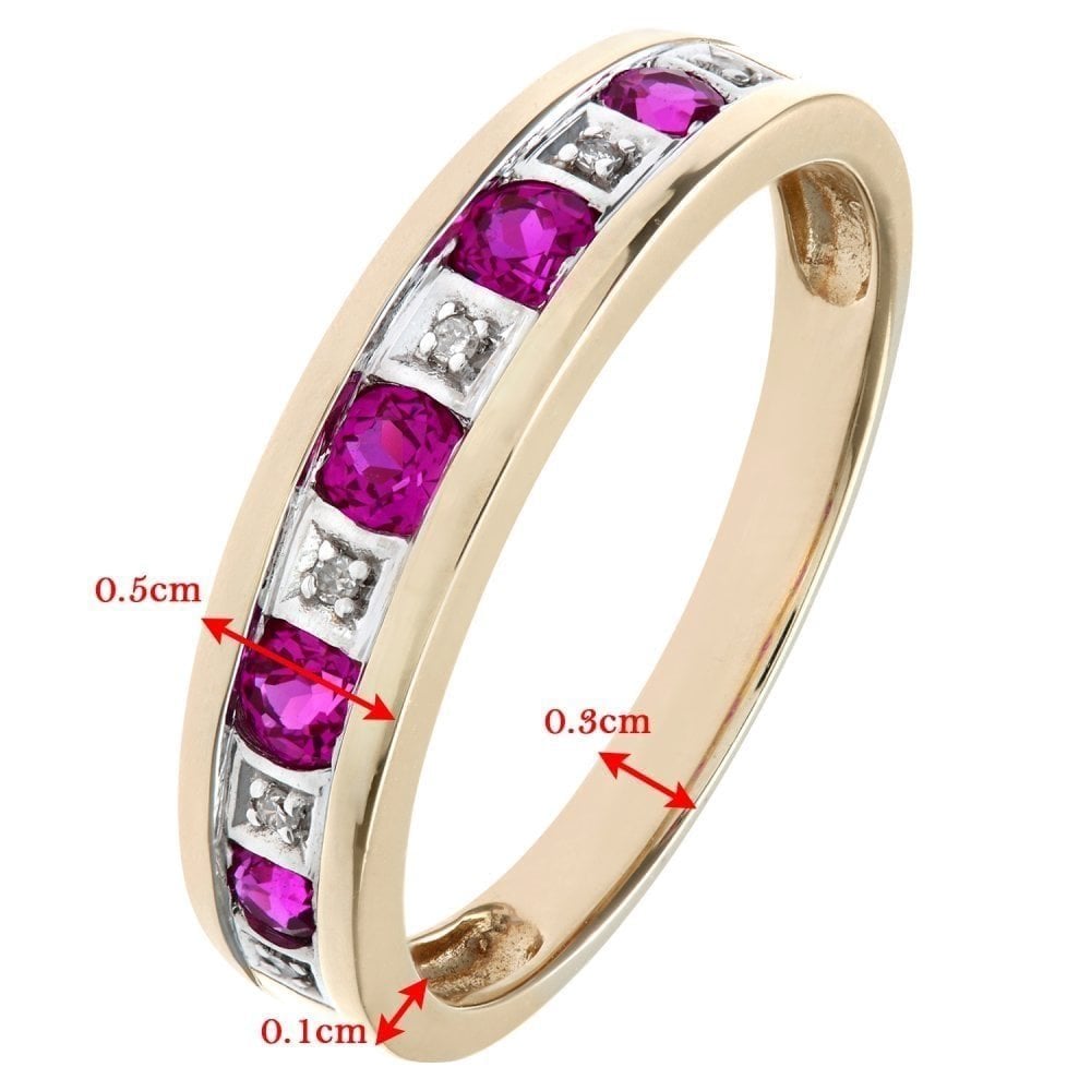 Round Brilliant Ruby and 0.025ct Diamonds 9ct Eternity Ring