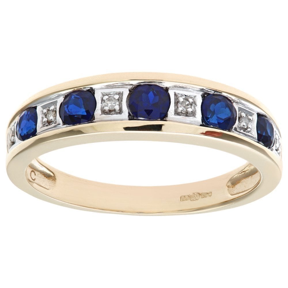 Round Brilliant Sapphire and 0.025ct Diamonds 9ct Eternity Ring
