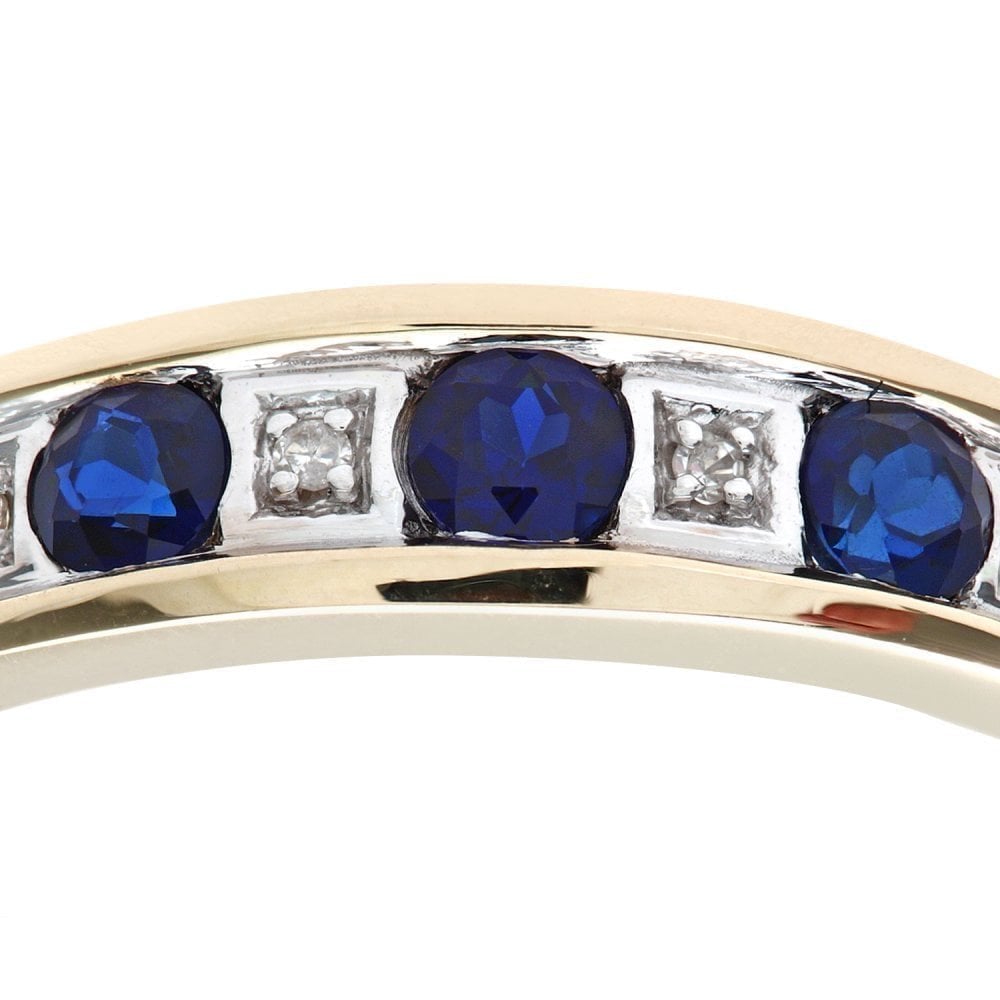 Round Brilliant Sapphire and 0.025ct Diamonds 9ct Eternity Ring