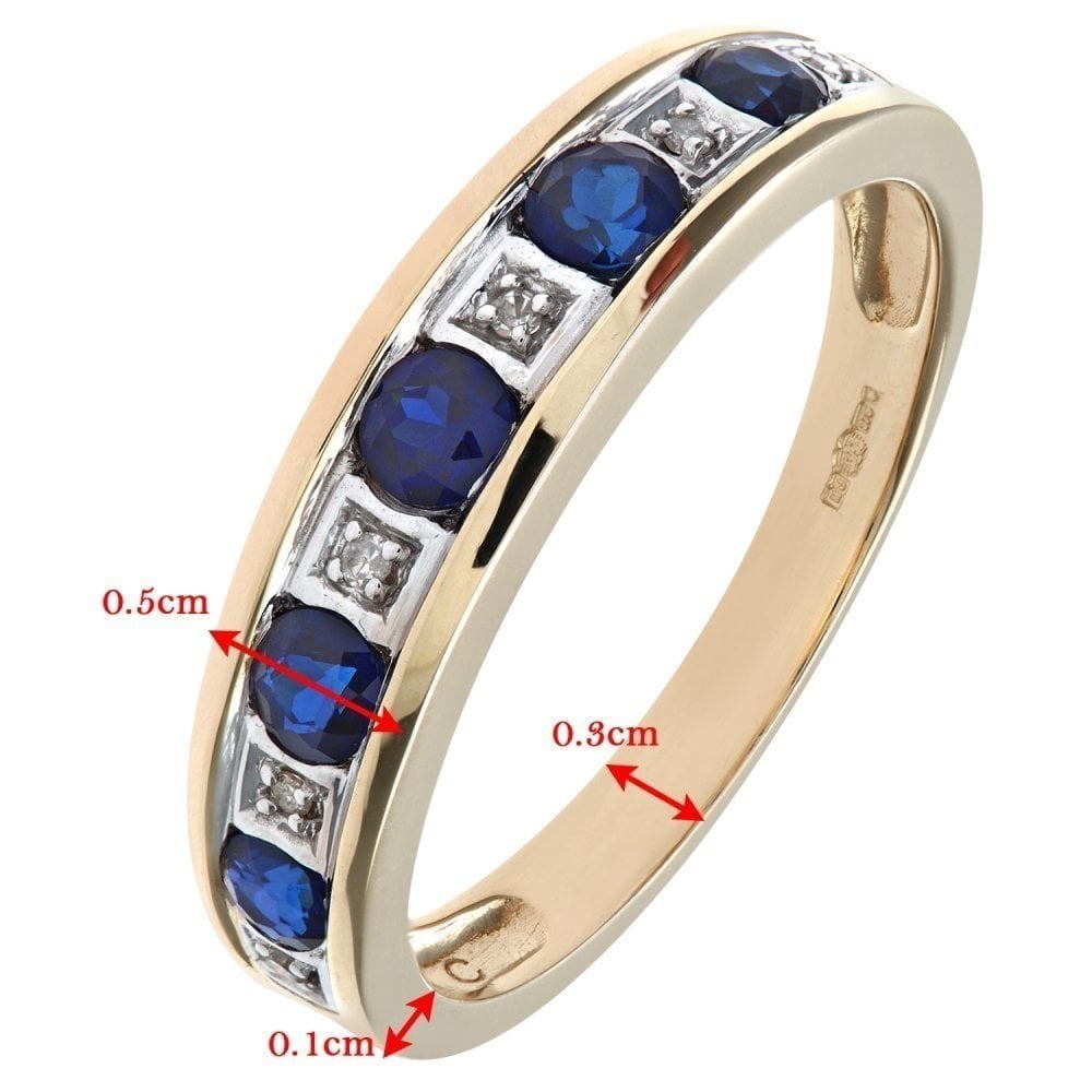 Round Brilliant Sapphire and 0.025ct Diamonds 9ct Eternity Ring