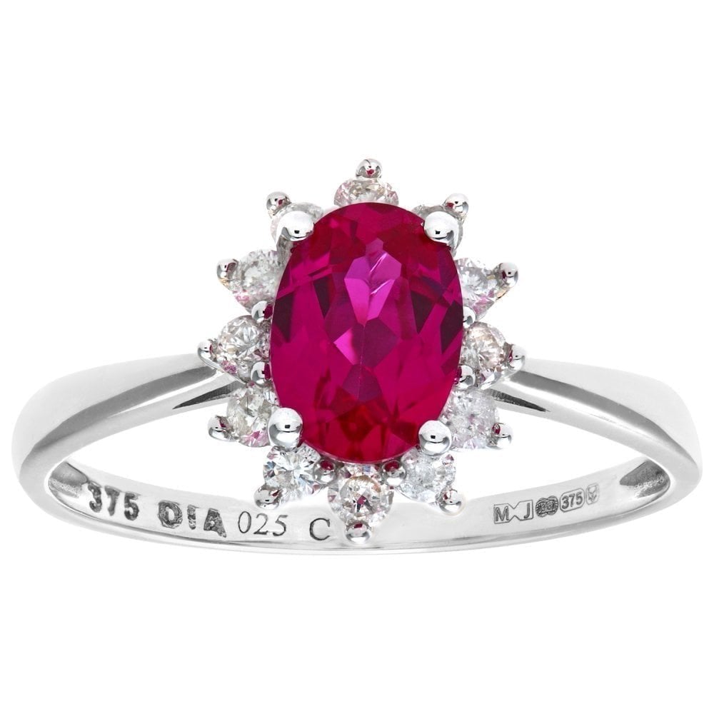 Round Brilliant Ruby and 0.25ct Diamonds 9ct Cluster Ring