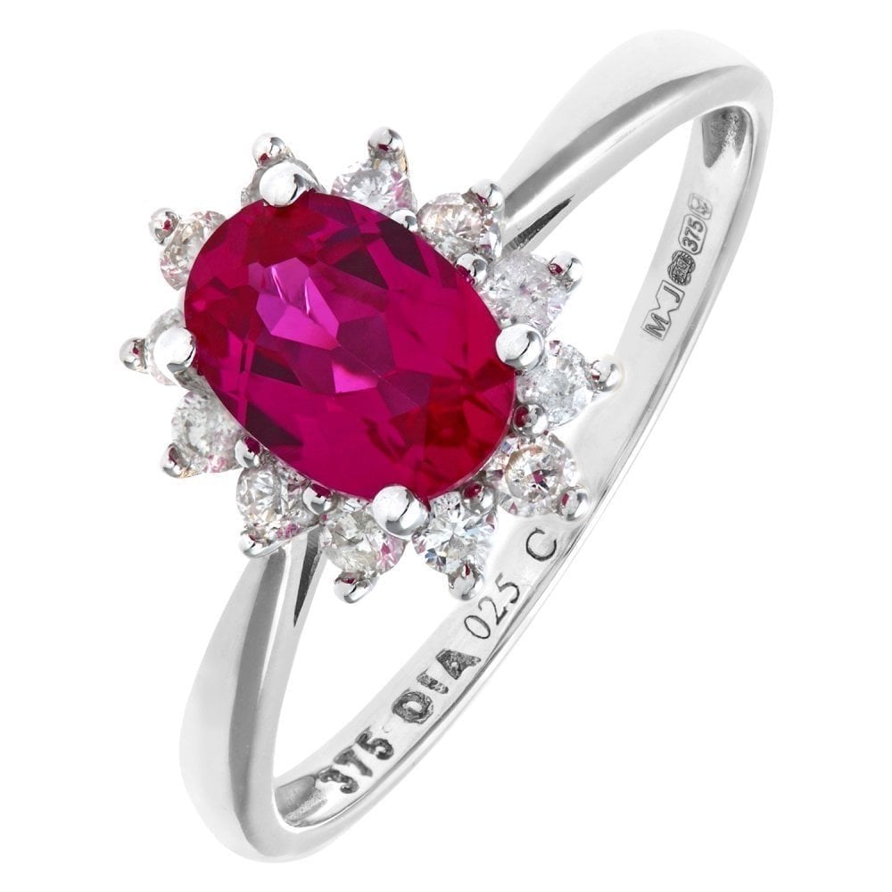 Round Brilliant Ruby and 0.25ct Diamonds 9ct Cluster Ring