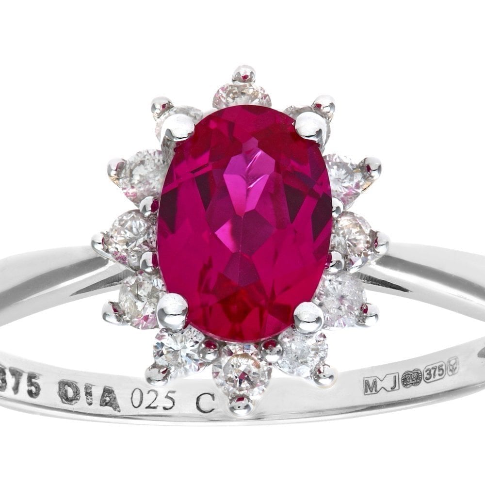 Round Brilliant Ruby and 0.25ct Diamonds 9ct Cluster Ring