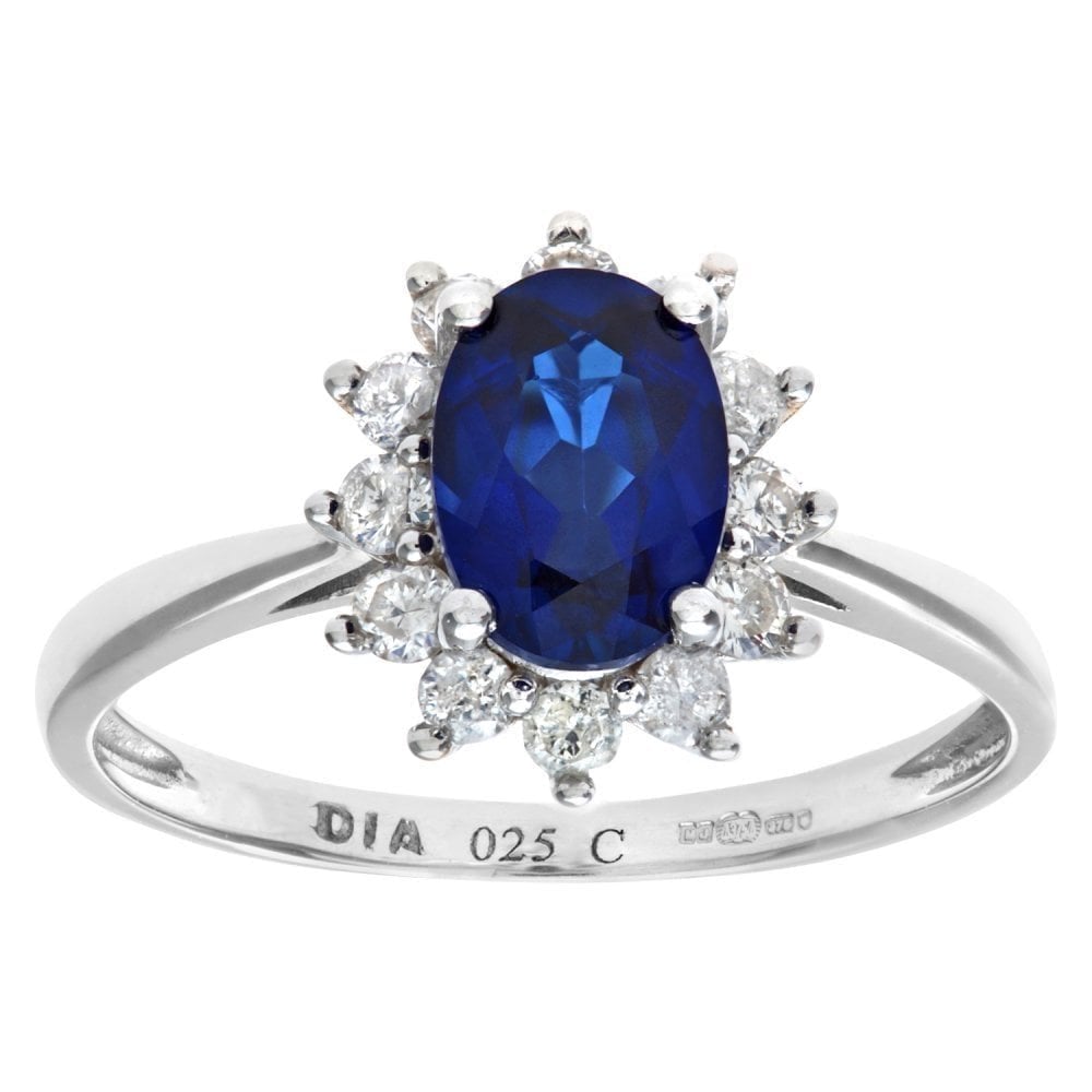 1.34 Ct Oval Natural Blue Sapphire and Diamond Halo Ring in 9ct White Gold