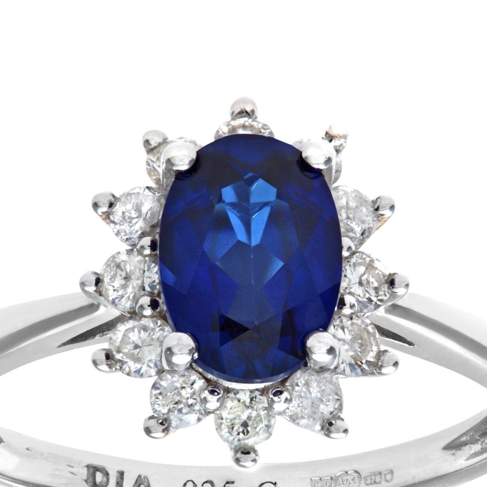 1.34 Ct Oval Natural Blue Sapphire and Diamond Halo Ring in 9ct White Gold