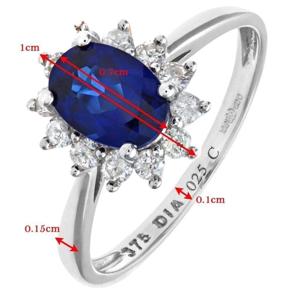1.34 Ct Oval Natural Blue Sapphire and Diamond Halo Ring in 9ct White Gold