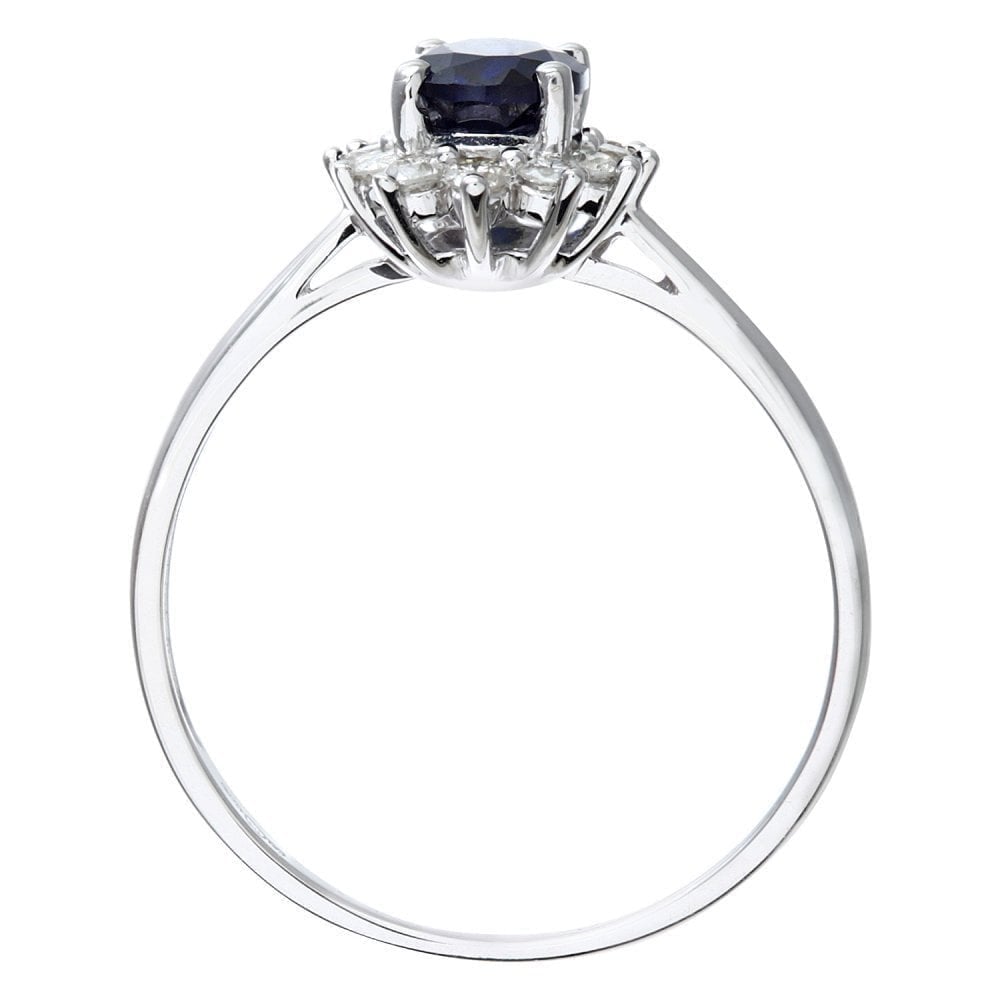 1.34 Ct Oval Natural Blue Sapphire and Diamond Halo Ring in 9ct White Gold