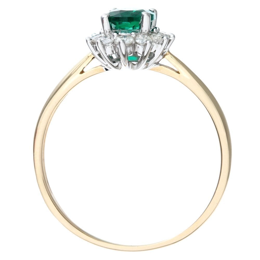 9ct Yellow Gold 0.67ct Oval Emerald and 0.25ct Diamond Halo Ring