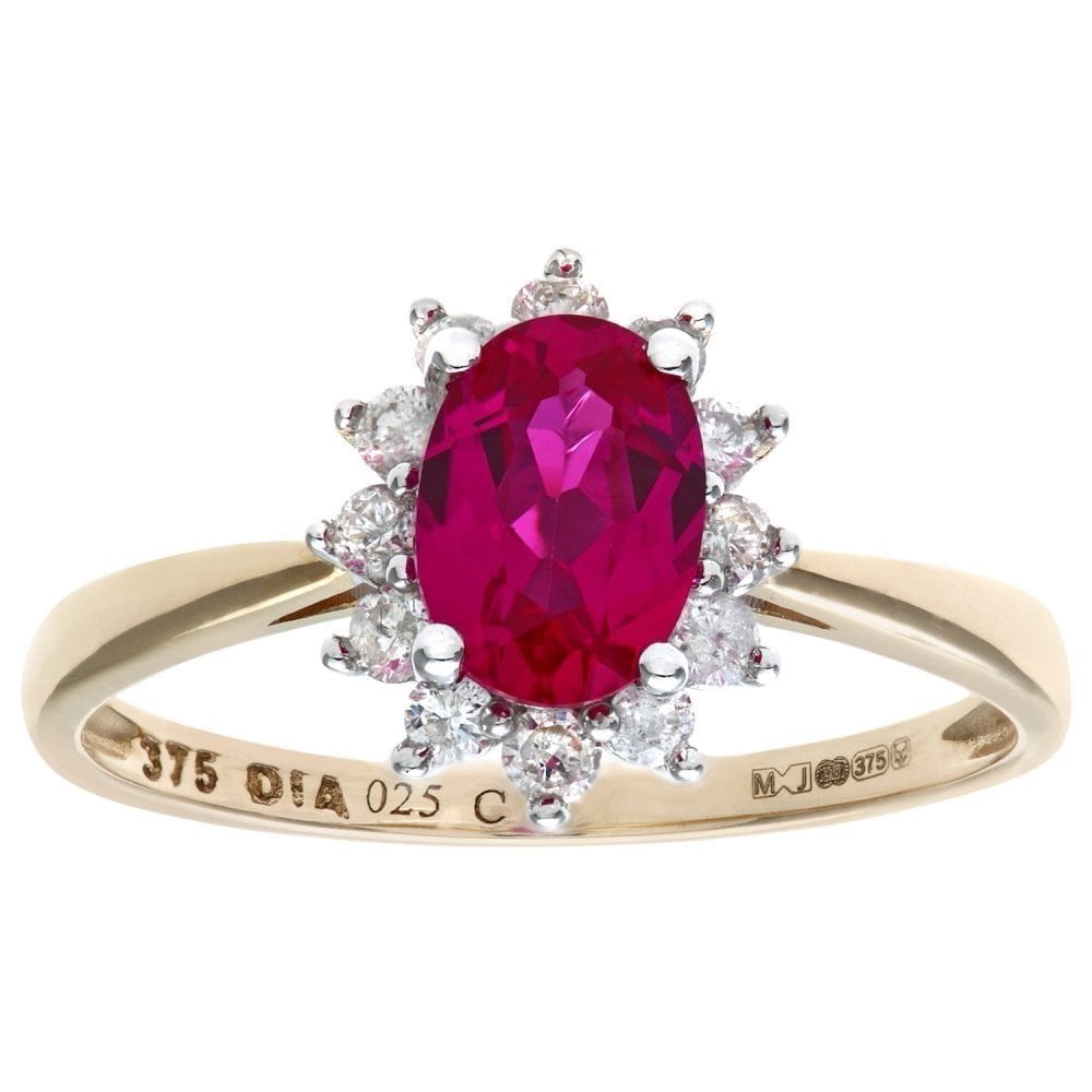 Round Brilliant Ruby and 0.25ct Diamonds 9ct Cluster Ring