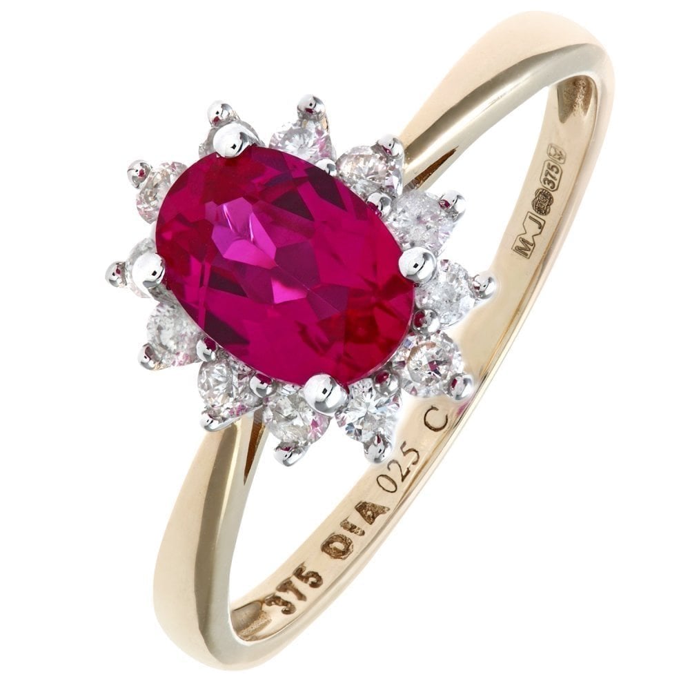 Round Brilliant Ruby and 0.25ct Diamonds 9ct Cluster Ring