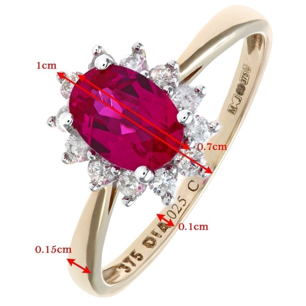 Round Brilliant Ruby and 0.25ct Diamonds 9ct Cluster Ring