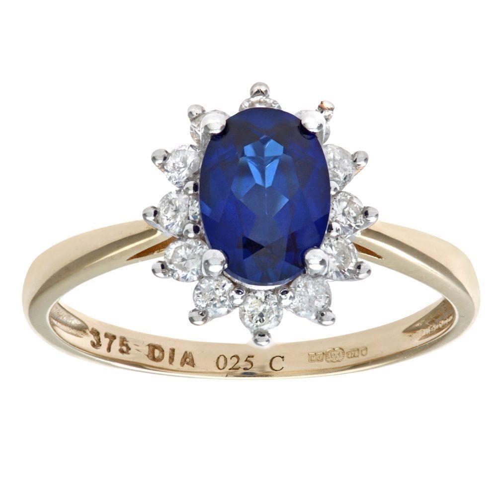 1.34 Ct Oval Natural Blue Sapphire and Diamond Halo Ring in 9ct Yellow Gold