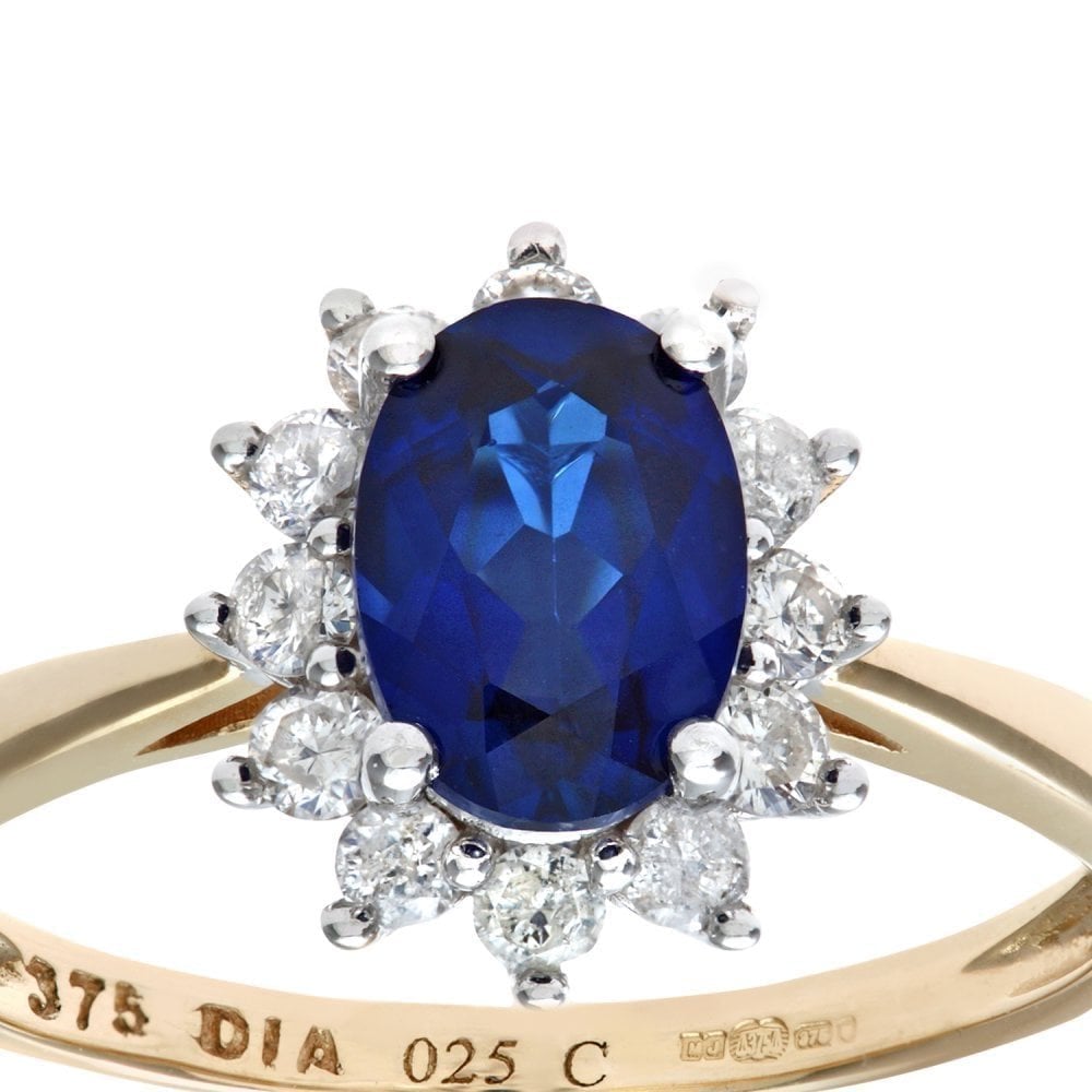 1.34 Ct Oval Natural Blue Sapphire and Diamond Halo Ring in 9ct Yellow Gold