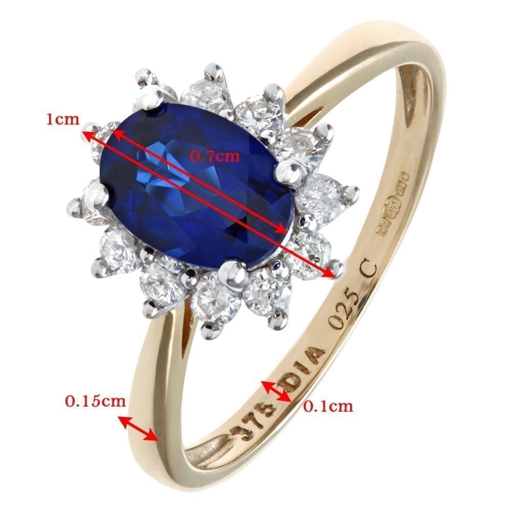 1.34 Ct Oval Natural Blue Sapphire and Diamond Halo Ring in 9ct Yellow Gold
