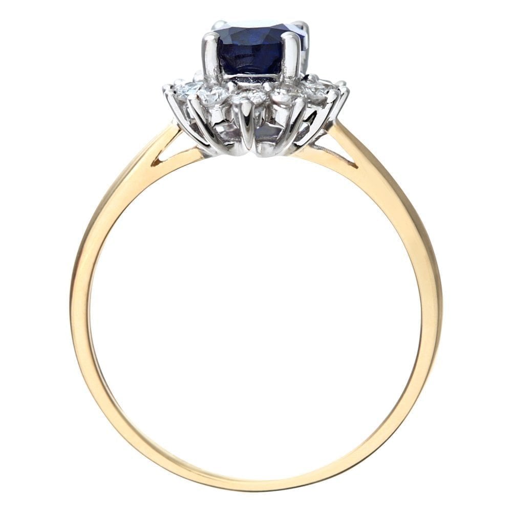 1.34 Ct Oval Natural Blue Sapphire and Diamond Halo Ring in 9ct Yellow Gold