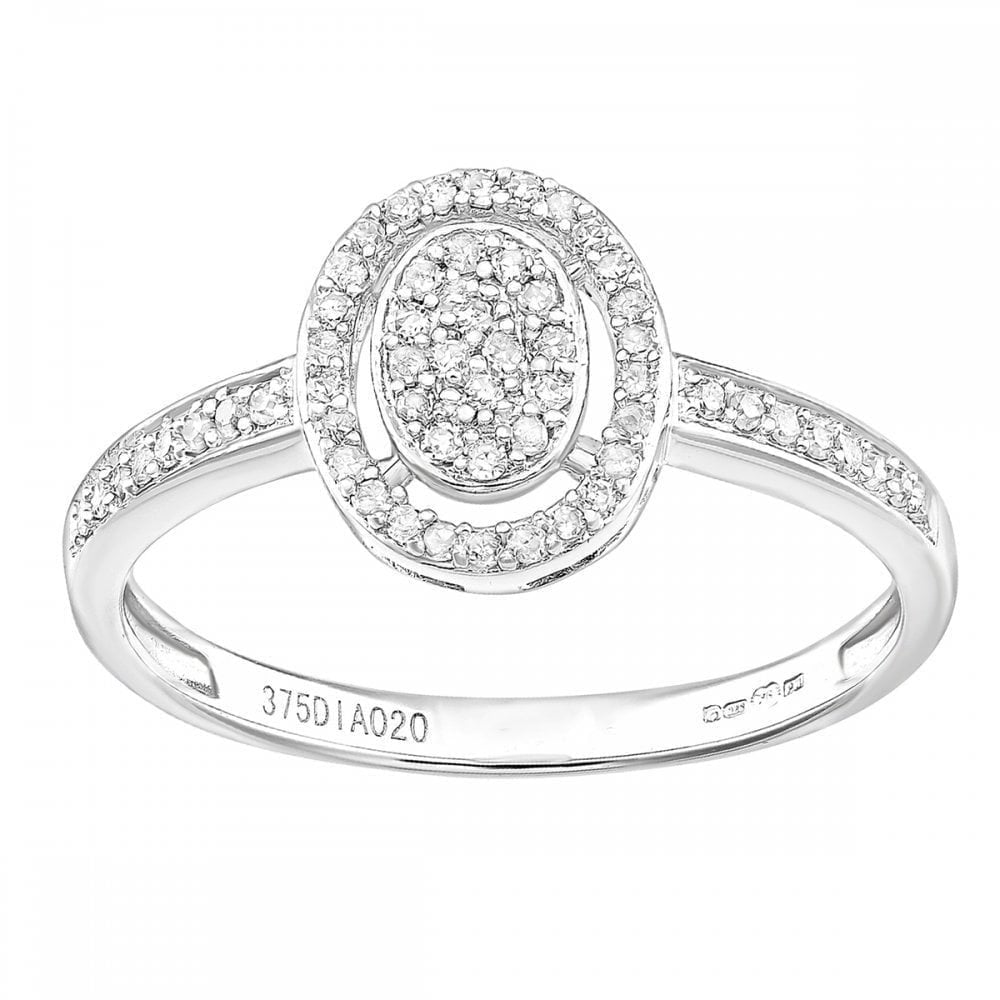 9ct White Gold 0.20 Carat Natural Diamond Cluster Halo Engagement Ring