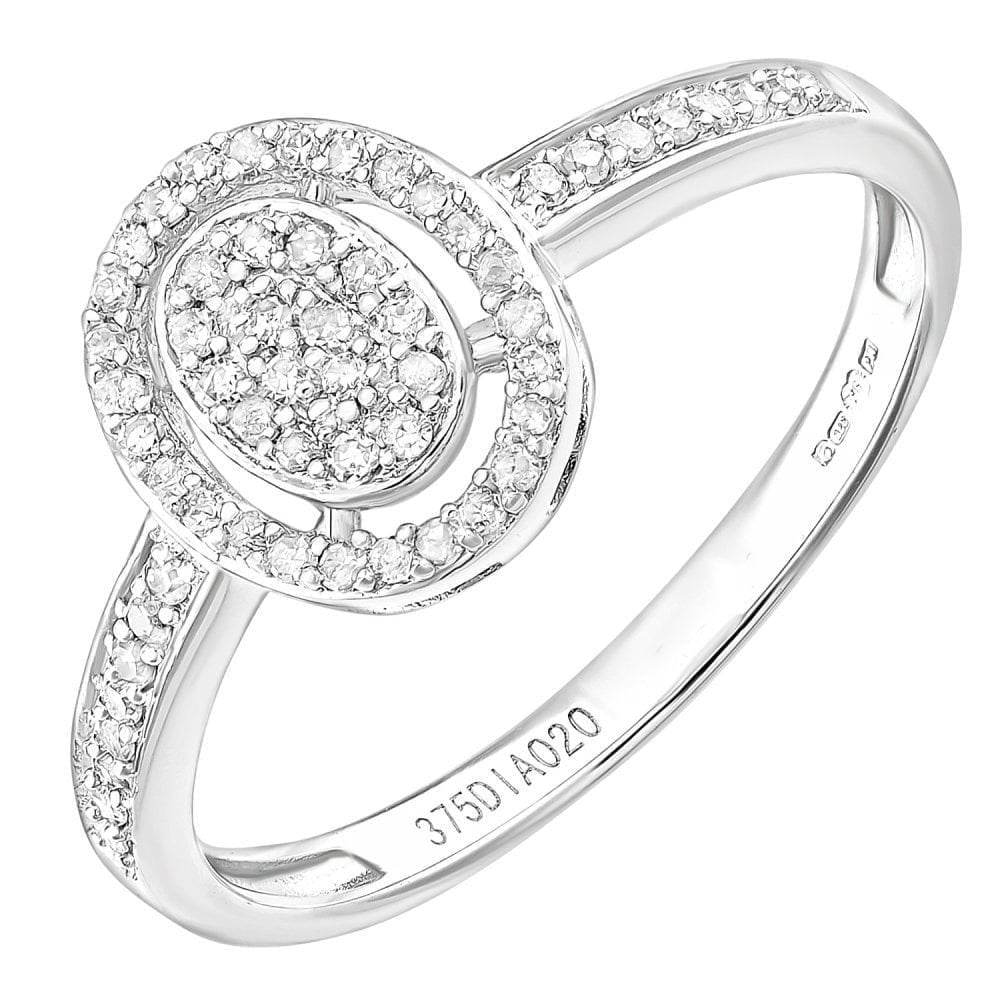 9ct White Gold 0.20 Carat Natural Diamond Cluster Halo Engagement Ring